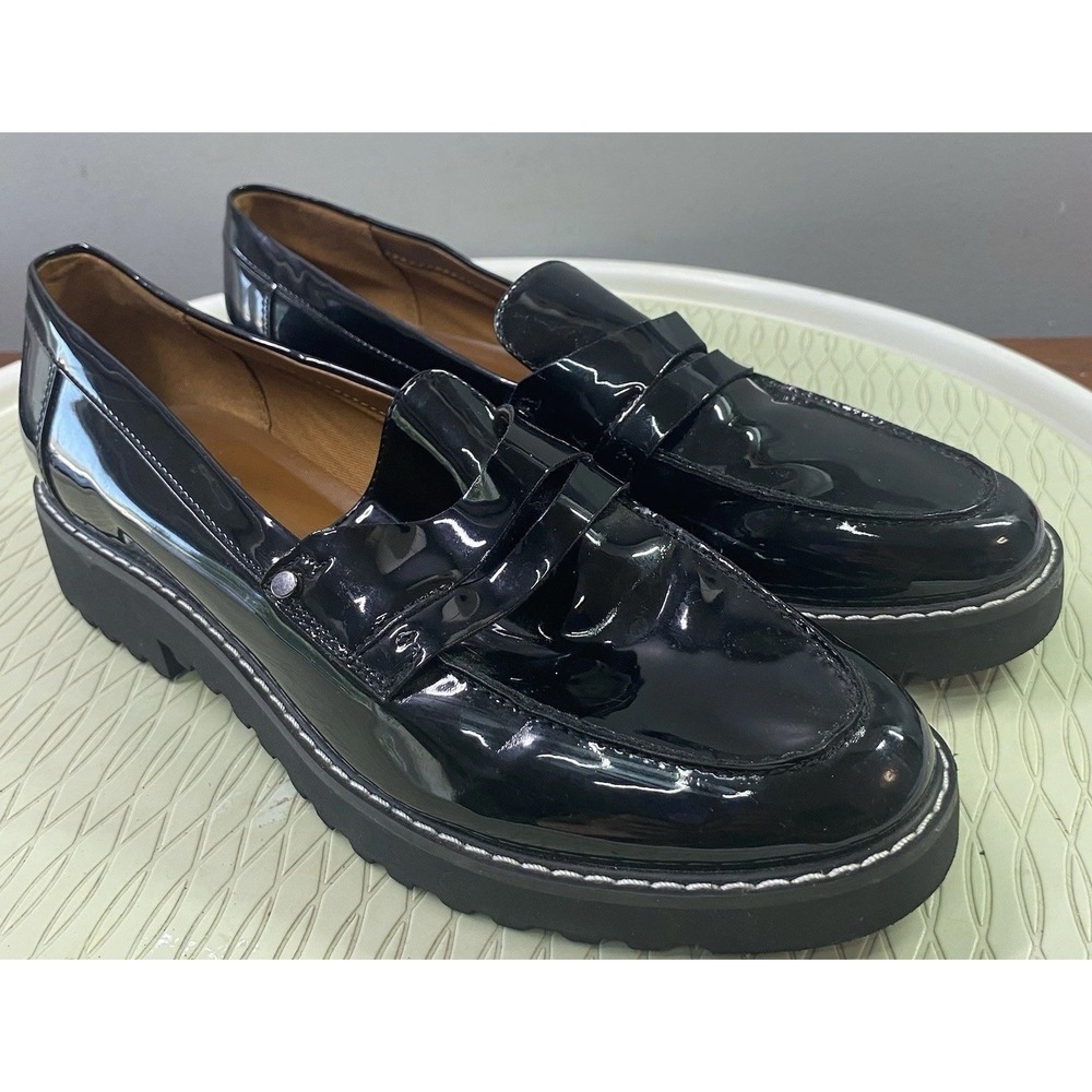 Franco Sarto Cassandra Women's Black Patent Leather Penny Loafers Shoes‎ 8.5M